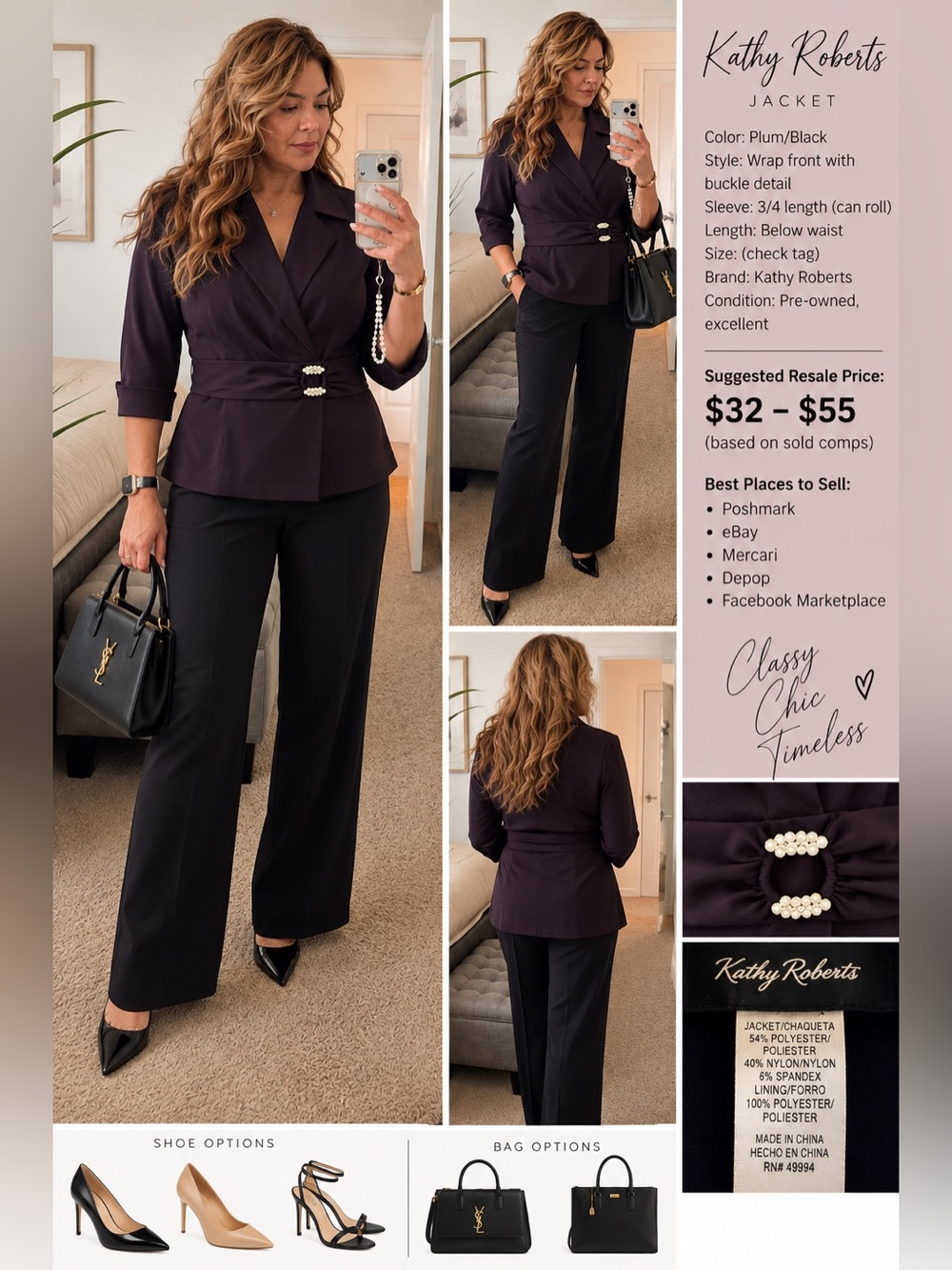 Kathy Roberts Plum Wrap Jacket with Pearl Buckle